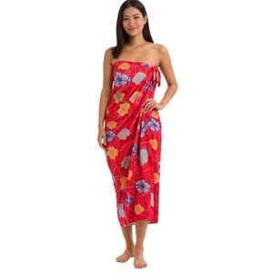 Taravana Floral Sarong Wrap Red Tropical Beach Cover-Up NWT
